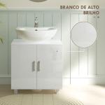 Móvel para Lavatório Pousar com 2 Portas de MDF 2 Prateleiras e Sistema Anti - Tombo para Casa de Banho 60x35x60 cm Branco