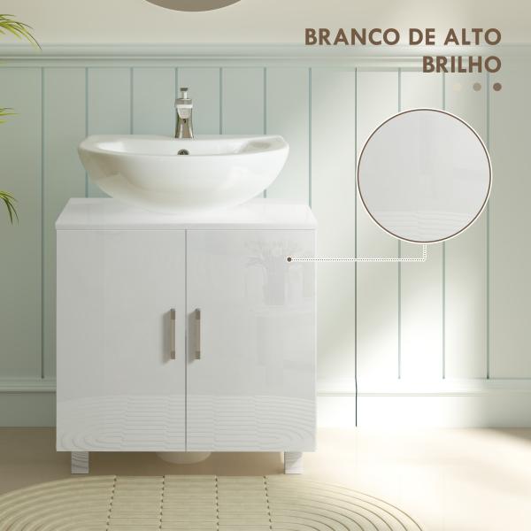 Móvel para Lavatório Pousar com 2 Portas de MDF 2 Prateleiras e Sistema Anti - Tombo para Casa de Banho 60x35x60 cm Branco