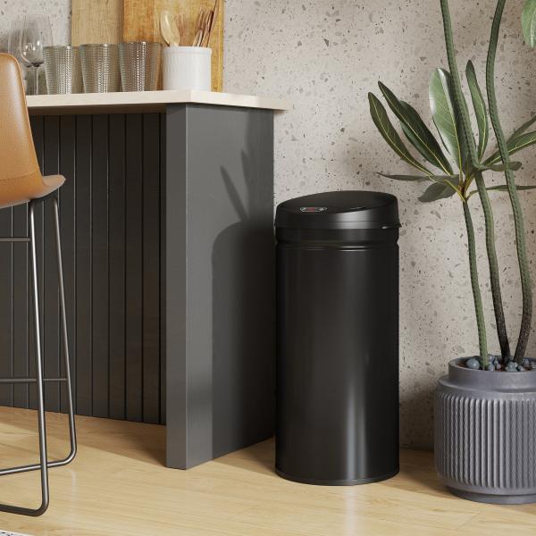 Caixote do Lixo Automático para Cozinha 42 L com Sensor Infravermelho, Fecho Automático e Aço Inoxidável Preto