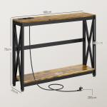Mesa Consola de Estilo Industrial Mesa de Entrada de 2 Níveis com Estação de Carregamento 100x24x75 cm Castanho Rústico