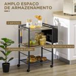 Carrinho Auxiliar com Rodas Carrinho de Armazenamento de 3 Níveis com Bolsa de Tecido 2 Ganchos 66x40x80,5cm Cinza
