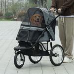 Carrinho para Cães Dobrável para Cães Médios e Pequenos com Cesta de Armazenamento Capota Ajustável 111x58x107 cm Cinza