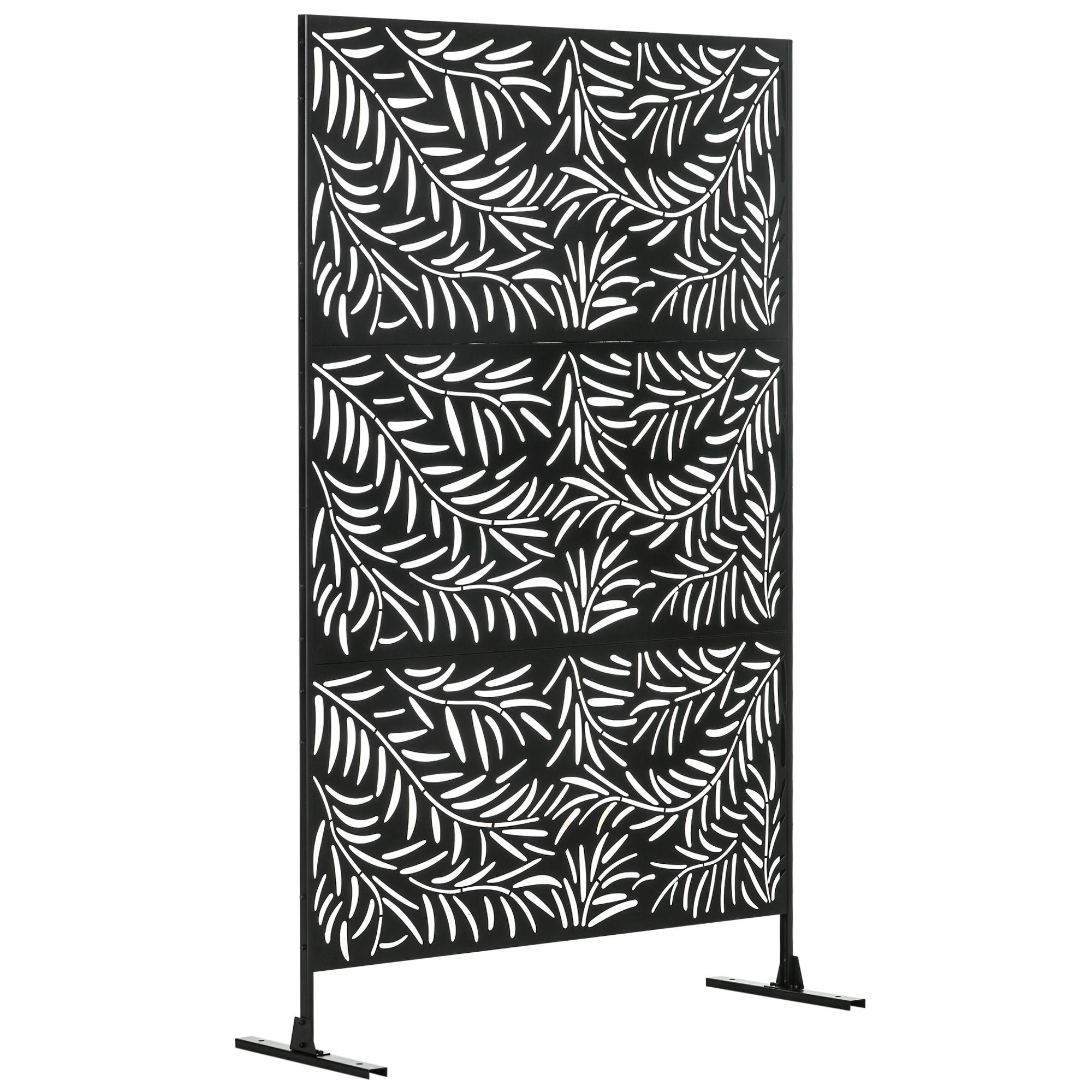 Biombo de 3 Peças Separador de Ambiente com Desenho em Ramos Biombo para Exterior 122x45x198 cm Preto