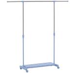 Charriot com Rodas com Barra de Aço Inoxidável e Prateleira para Sapatos Altura Ajustável 94 - 159x42x93 - 168 cm Azul