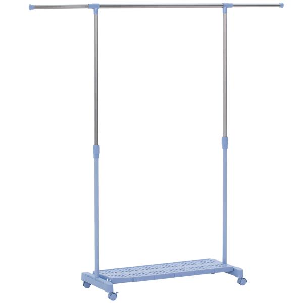 Charriot com Rodas com Barra de Aço Inoxidável e Prateleira para Sapatos Altura Ajustável 94 - 159x42x93 - 168 cm Azul