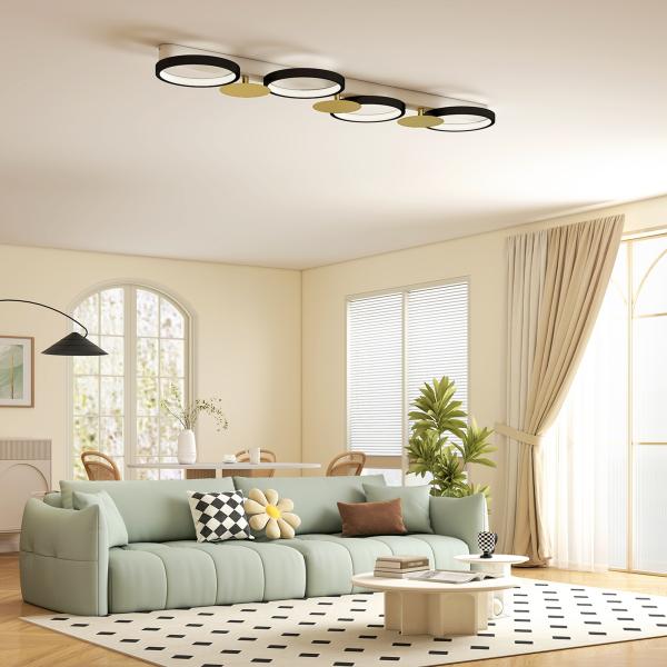 Candeeiro de Teto Regulável com 4 Focos Controlo Remoto Modos de Cena 1500 lm 38 W 3000 K - 6500 K 100x31x7 cm Preto e Dourado