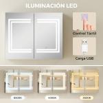 Armário Casa de Banho com Espelho e Luz LED Interruptor Tátil e Cor da Luz Ajustável 80x15x65 cm Branco Brilhante