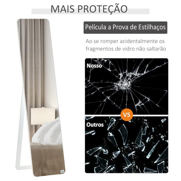 Espelho de Pé de Corpo Inteiro Retangular com 2 Formas de Uso Estrutura de Madeira de Pinho 37x43x156 cm Branco