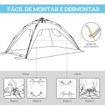 Tenda de Praia Pop - up para 1 - 2 Pessoas com 2 Acessos, 2 Janelas e Bolsa de Transporte 220x173x120 cm Azul Claro