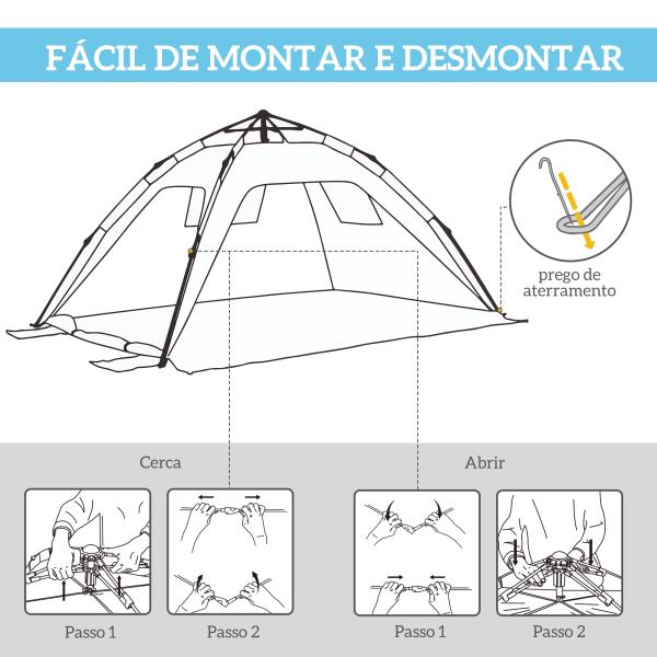 Tenda de Praia Pop - up para 1 - 2 Pessoas com 2 Acessos, 2 Janelas e Bolsa de Transporte 220x173x120 cm Azul Claro