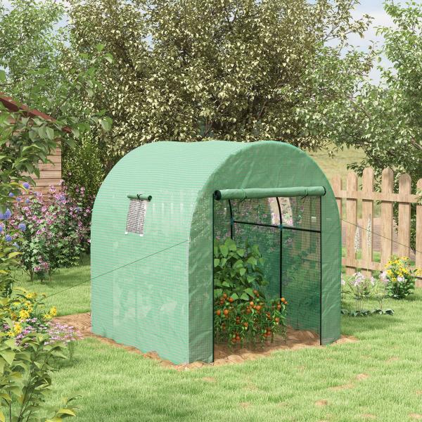 Estufa de Exterior com 2 Portas Enroláveis 2 Janelas em Rede Cobertura PE 135g/m² Anti - UV Cultivo e Plantas 180x180x200 cm Verde