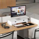 Suporte para Monitor com Ângulo e Comprimento Ajustável e 2 Gavetas para Escritório 60 - 116x22x12 cm Branco