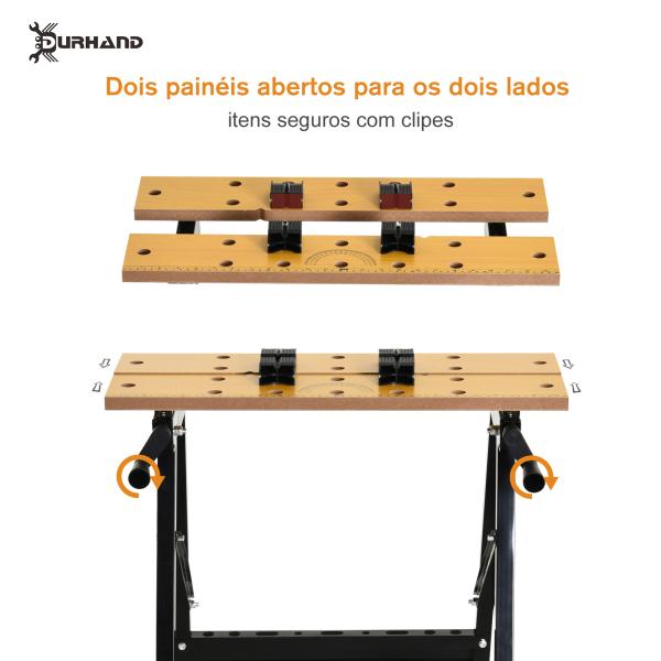 Bancada de trabalho dobrável com braçadeiras Uso Doméstico Ferro MDF 70 kg 56x62x75 cm