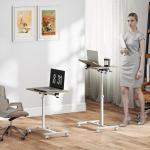Mesa Auxiliar com Rodas Altura Ajustável Superfície Inclinável e Estrutura de Metal 57x40x67,5 - 101 cm Carvalho e Branco