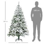 Árvore de Natal Artificial 180cm com Neve Ignífugo com 750 Ramos Folhas de PVC Base Dobrável Verde