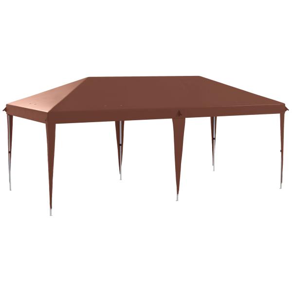 Tenda Dobrável 6x3 m com Altura Ajustável em 3 Níveis Bolsa de Transporte Anti - UV e Estrutura de Aço Castanho