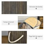 Cesto de Roupa de Bambu Capacidade de 100L com Tampa Rebatível e 2 Compartimentos 62,5x37x60,5cm Cinza e Madeira