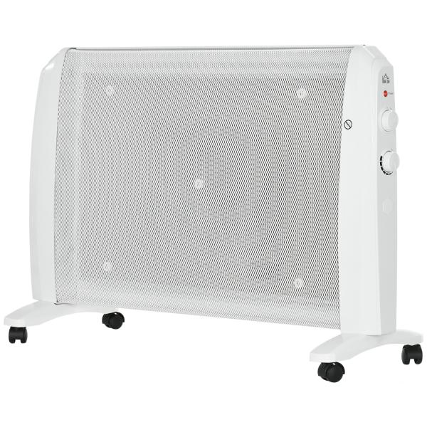 Aquecedor Elétrico 1000W/2000W Aquecedor de Mica com 2 Níveis de Potência e Termostato Regulável 79x27x54 cm Branco