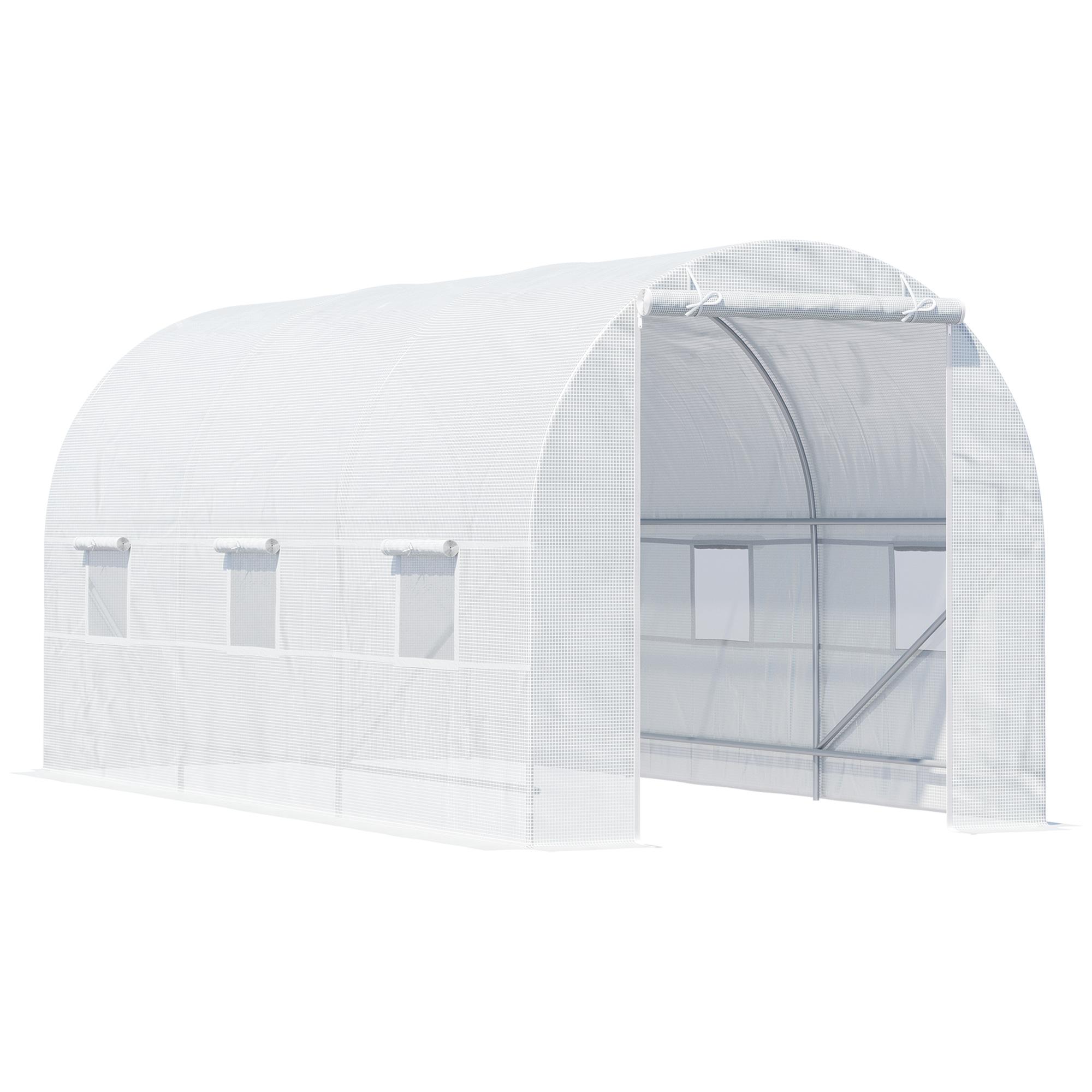 Estufa tipo Túnel 445x200x200 cm com Porta Enrolável e 6 Janelas Cobertura de PE 140 g/m² Anti - UV Branco