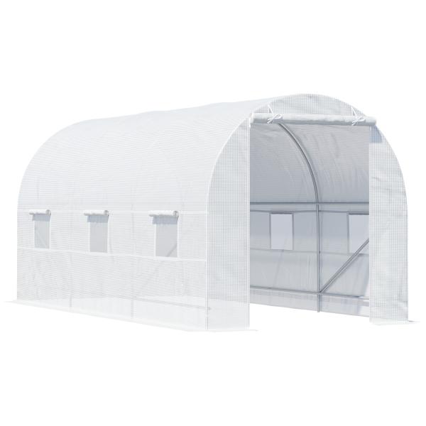 Estufa tipo Túnel 445x200x200 cm com Porta Enrolável e 6 Janelas Cobertura de PE 140 g/m² Anti - UV Branco