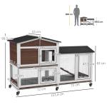 Casota para Coelhos para Exterior 157,4x53x99,5 cm Gaiola Grande com Rodas, Telhado Asfáltico, Tabuleiros Removíveis e Rampa Castanha