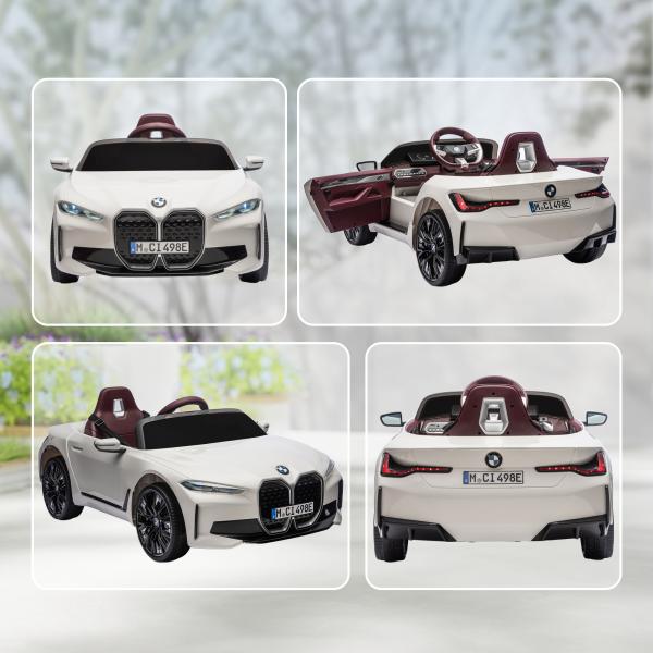 Carro Elétrico para Crianças BMW i4 12V com Controlo Remoto Música MP3 Ecrã Luzes e Cinto de Segurança 115x67x45 cm Branco