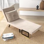 Poltrona Convertível em Cama Poltrona 3 em 1 Convertível em Cama com Encosto Ajustável em 5 Níveis 63x73x81 cm Bege