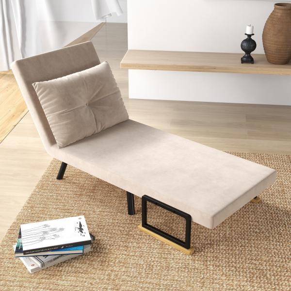 Poltrona Convertível em Cama Poltrona 3 em 1 Convertível em Cama com Encosto Ajustável em 5 Níveis 63x73x81 cm Bege