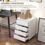 Bloco de Gavetas de Escritório com 4 Gavetas Bloco de Gavetas para Secretária com Rodas Arquivador Móvel 46x40x65 cm Branco