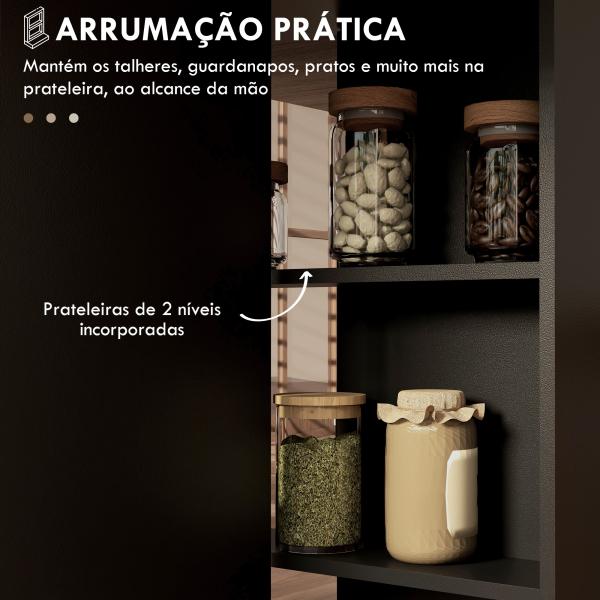 Mesa de Cozinha Dobrável Mesa de Madeira com 2 Prateleiras de Armazenamento e Rodas 75x140x74 cm Preto e Madeira