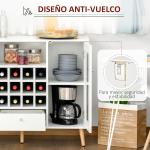 Aparador de Cozinha Armário de Armazenamento com 12 suportes para Garrafas e 3 Estantes Portas de vidro 100x33x80cm Branco