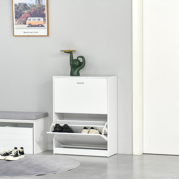Sapateira de Madeira com 2 Compartimentos para Entrada Corredor Dormitório Sala de Estar 60x24x80 cm Branco