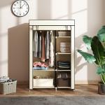 Roupeiro de Tecido Dobrável com 6 Prateleiras e 1 Barra de Pendurar para Dormitório Vestidor 103x43x162,5cm Creme