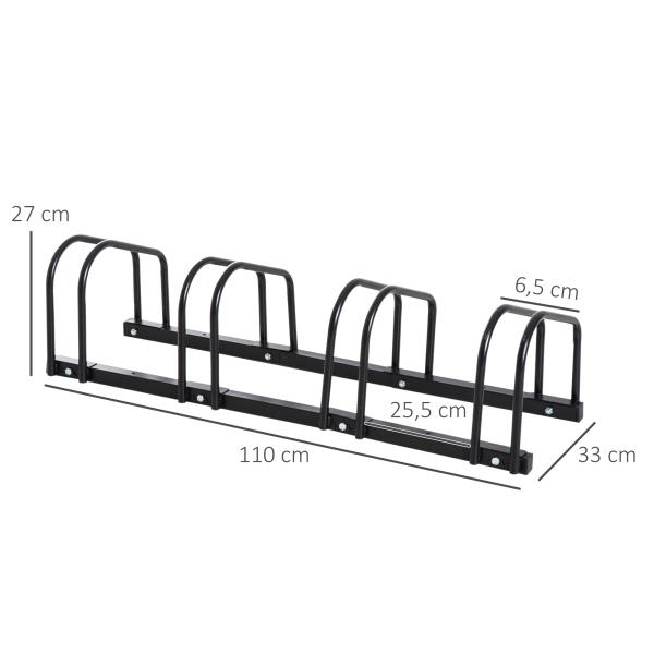 Estacionamento para 4 Bicicletas Suporte de Aço para Estacionar Bicicletas no Chão para Interior e Exterior 110x33x27 cm Preto