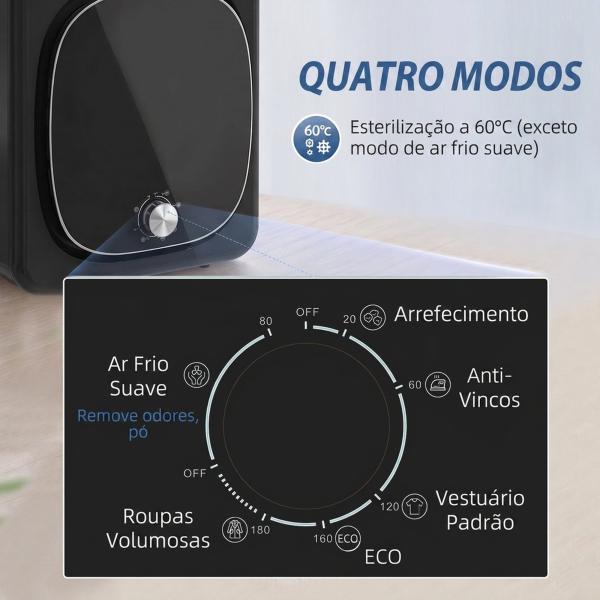 Máquina de Secar Roupa de Exaustão 4 kg 800W Anti - Vincos Esterilização 5 Programas Carga Frontal 48x40x56 cm Preto