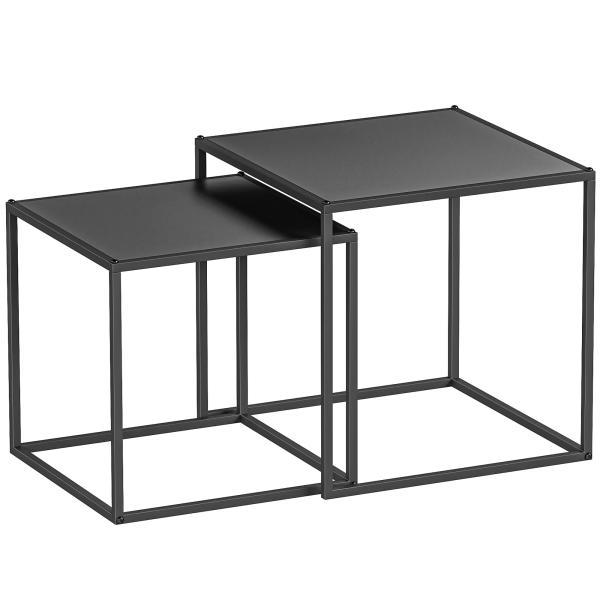 Conjunto de 2 Mesas Mesas de Centro Quadradas para Sala de Estar Estrutura de Aço Grande 40 cm Pequena 35 cm Preto