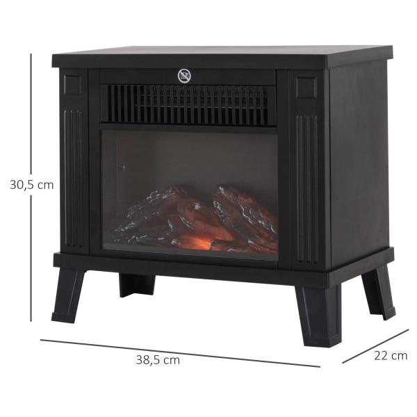 Lareira Elétrica com Efeito de Chama Realista Potência Ajustável 600W/1200W para Ambientes entre 13 - 18㎡ 34x17x31cm Preto