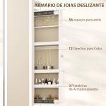 Espelho para Jóias com Luzes LED Espelho de Corpo Inteiro Rotativo 360° Prateleiras Abertas Barras para Pendurar Branco