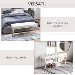 Banco Pé de Cama com Pés de Madeira e Assento Acolchoado para Dormitório Entrada Corredor 110x37x49 cm Creme
