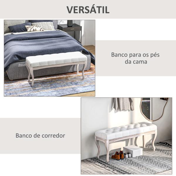 Banco Pé de Cama com Pés de Madeira e Assento Acolchoado para Dormitório Entrada Corredor 110x37x49 cm Creme