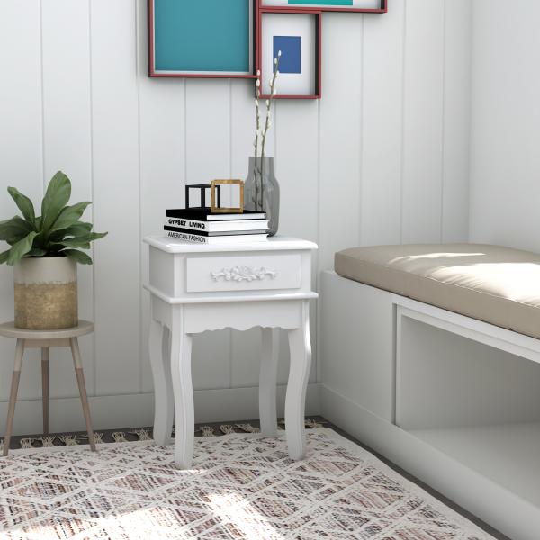 Mesa de Cabeceira com 1 Gaveta Mesa Auxiliar de Madeira para Dormitório Sala de Estar Estilo Moderno 40x35x60cm Branco