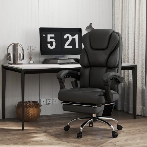 Cadeira de Escritório com 6 Pontos de Massagem Reclinável de PU com Controlo Remoto e Altura Ajustável 63x57x118 - 126 cm