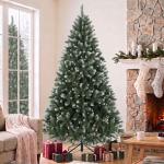 Árvore de Natal Artificial 180 cm com 802 Pontas Efeito Nevado, 59 Pinhas e Base Metálica Dobrável Verde e Branco
