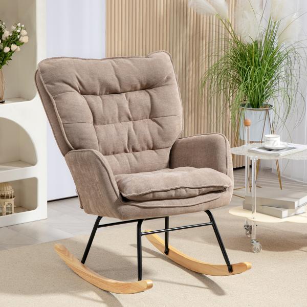 Poltrona de Baloiço Moderna Estofada em Chenilha Poltrona de Lactância com Encosto Largo 71x98,5x97 cm Castanho