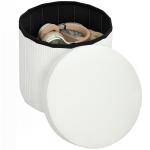 Puff de Arrumação Banco de Arrumação Dobrável 35 L 38x38x38 cm Estofado em Veludo Baú de Arrumação Redondo Creme