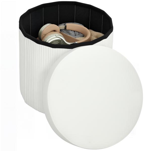 Puff de Arrumação Banco de Arrumação Dobrável 35 L 38x38x38 cm Estofado em Veludo Baú de Arrumação Redondo Creme