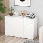 Aparador de Sala de Estar com 3 Portas 2 Gavetas e Prateleira Interior Ajustável Móvel Auxiliar de Armazenamento para Cozinha Dormitório Anti - Rolamento 117x36x74cm Branco