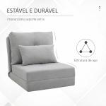 Sofá - Cama Individual Dobrável Revestido em Linho com Encosto Ajustável 5 Posições 1 Almofada Cinzento Claro