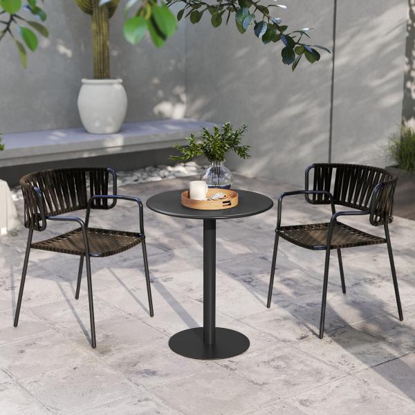 Mesa de Refeição Redonda para 2 Pessoas Mesa de Cozinha de Aço para Interior e Exterior Ø60x72 cm Preto