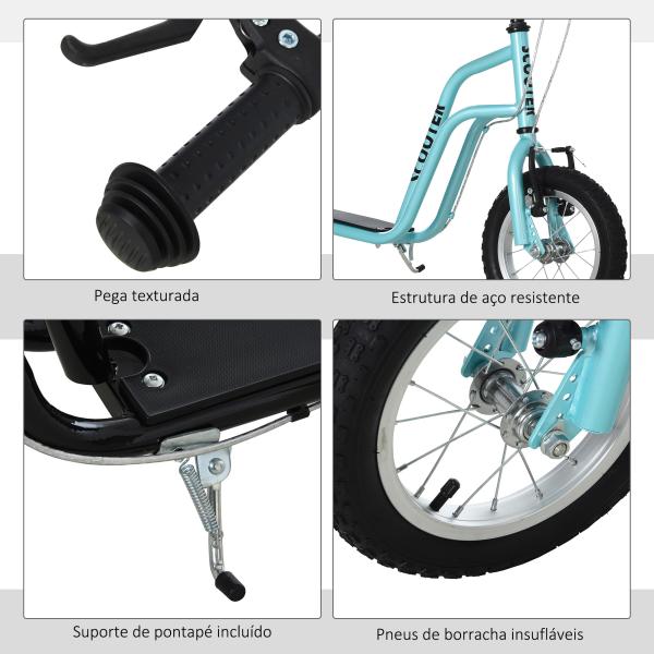 Trotinete para Crianças com Guiador Ajustável em Altura Travão Duplo e Estrutura de Aço 120x58x75 - 80 cm Azul